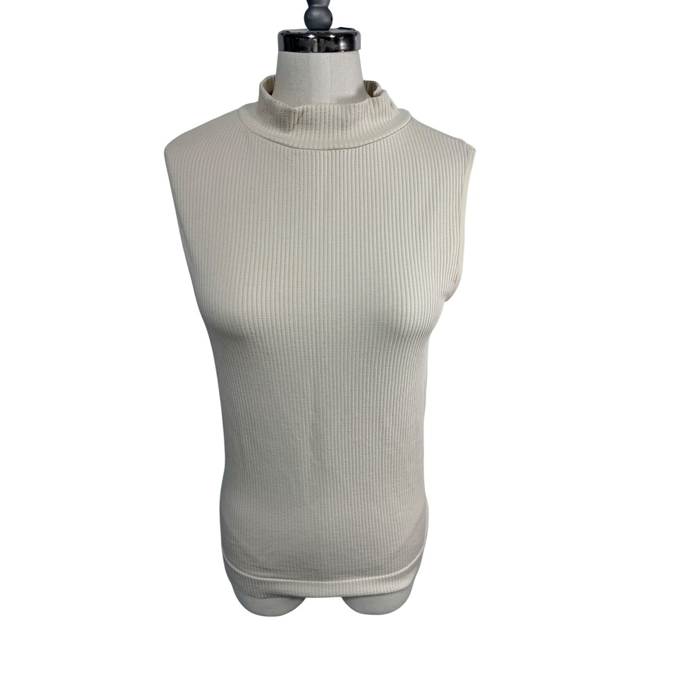 BKE Core Top Ribbed Mock Neck Tank Sleeveless L/XL Cream Layering Neutral